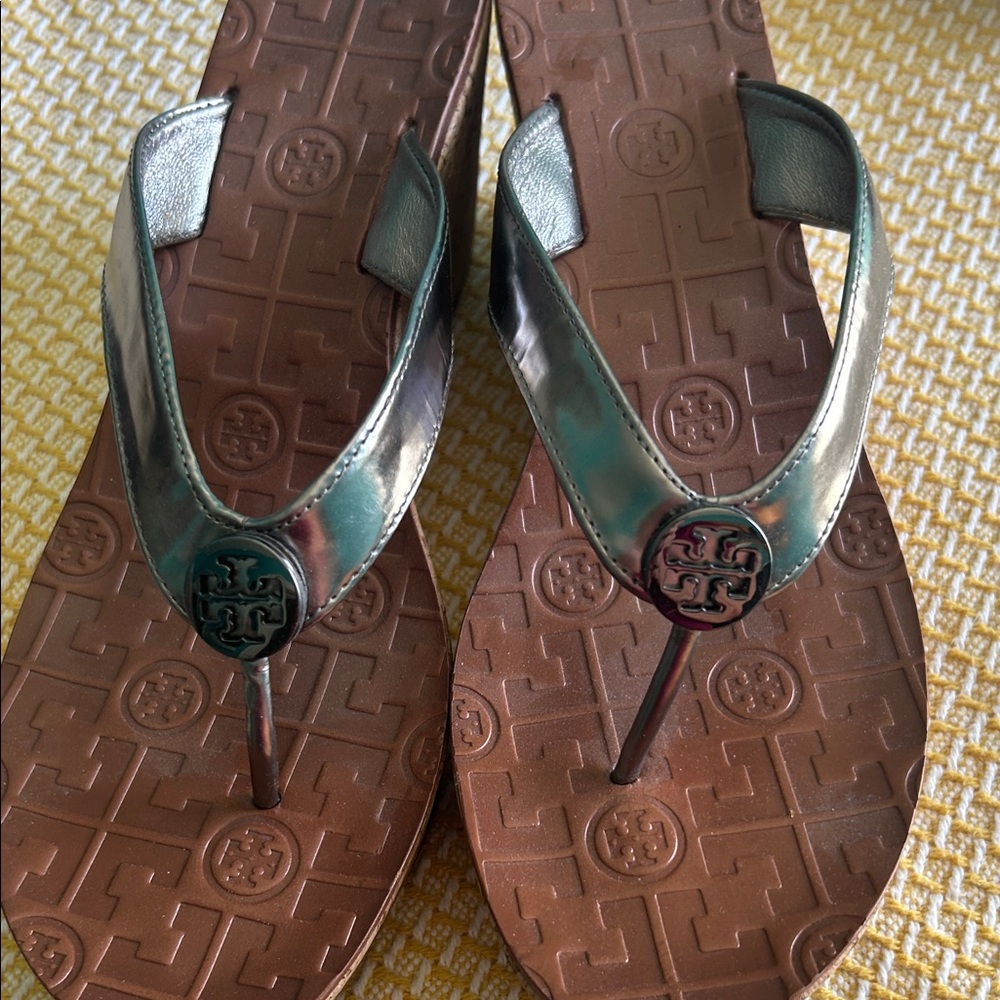 Tory Burch Metallic Silver Sandals